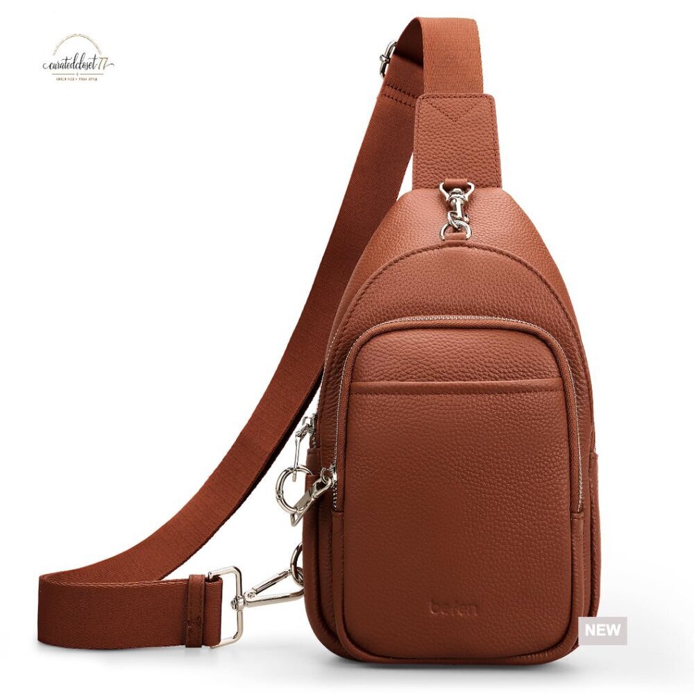 Genuine Leather Anti-Theft Sling Bag RFID Blocking Multi-Pocket Crossbody